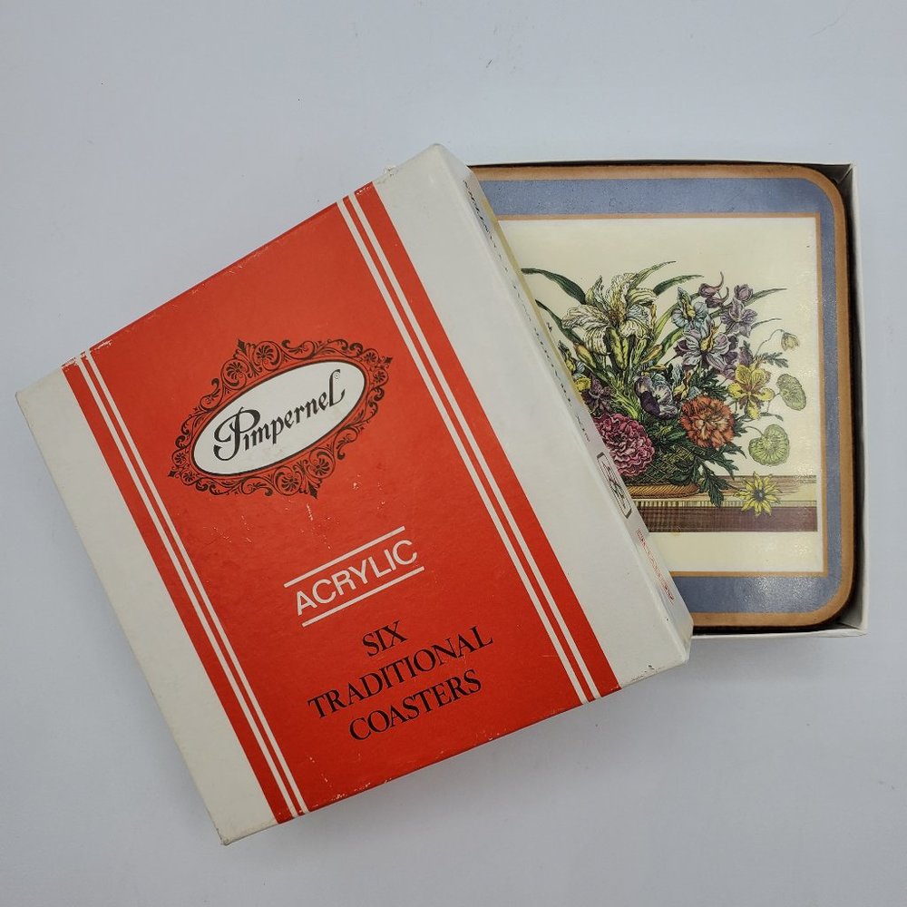 Vintage Pimpernel Cork Backed Coasters, Set of 6 Acrylic, Traditional Floral